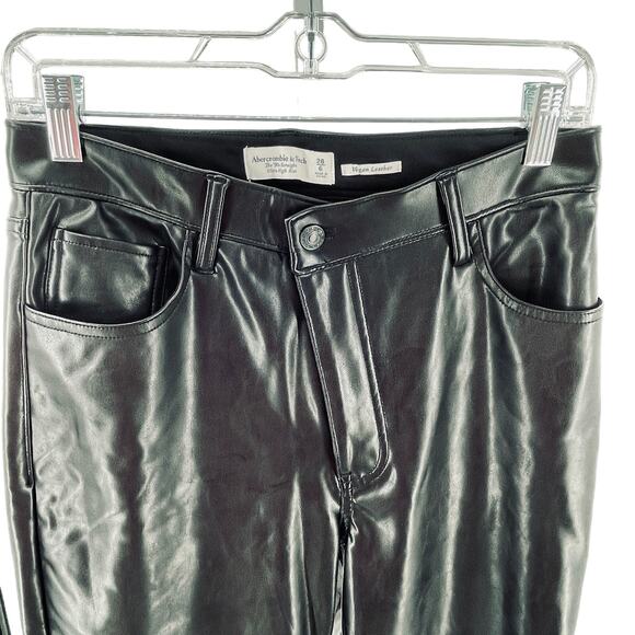 Abercrombie & Fitch Black Vegan Leather 90s Straight Ultra High Rise Pants 28/6 - Picture 6 of 13